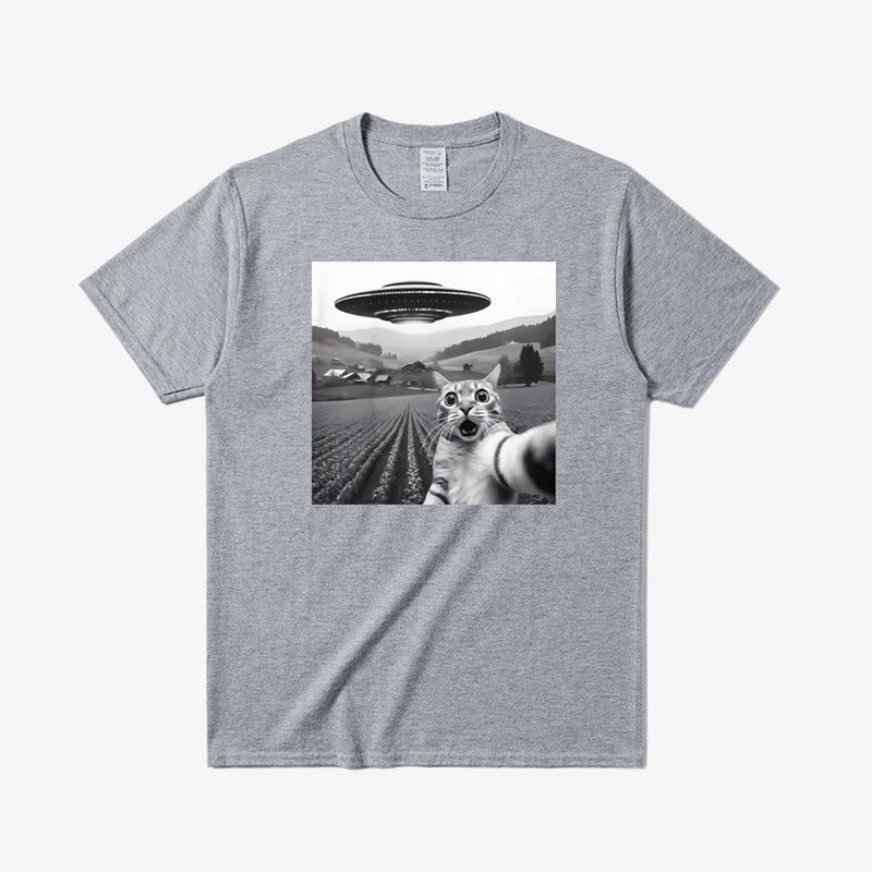 Funny Cat Pattern Men's Print T-Shirt Summer Vintage Kawaii Men's Women's Surfing Beach T-Shirt Unisex Breathable Casual Top