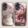Pink Cherry Blossom Flower Cute Cat Print Tempered Glass Phone Case for OPPO Realme 14 13 12 11 Pro Plus GT Neo3 2 X7 Pro Cover
