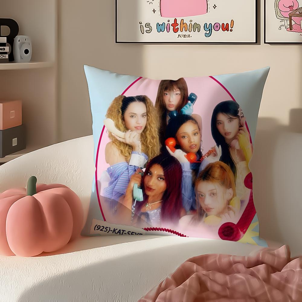 Pop Girl Group KKATSEYE Cushion Cover Pillowcase Short Plush Invisible zipper Room Sofa Cushion Cover