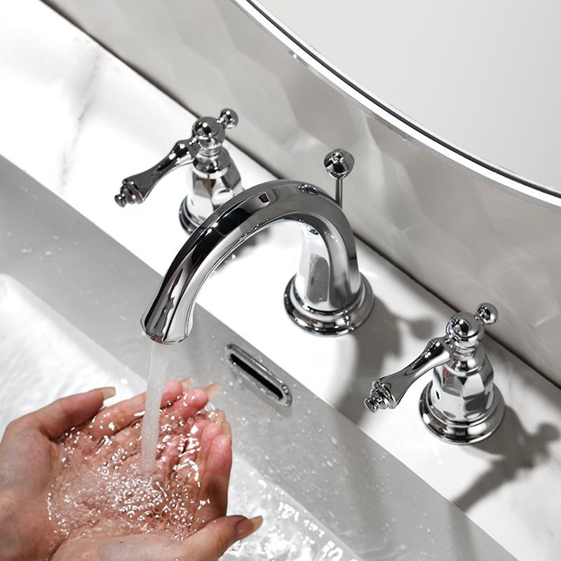 Luxury Widespread Basin Faucet hot and cold 8 inch Sink faucet Chrome Brass Three Holes Black bathroom sink tap with pop up