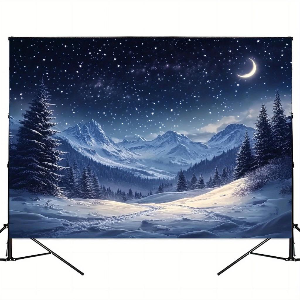 Starry Winter Mountain Landscape Tapestry: Serene Snowy Night-Themed Wall Hanging for Home Decor