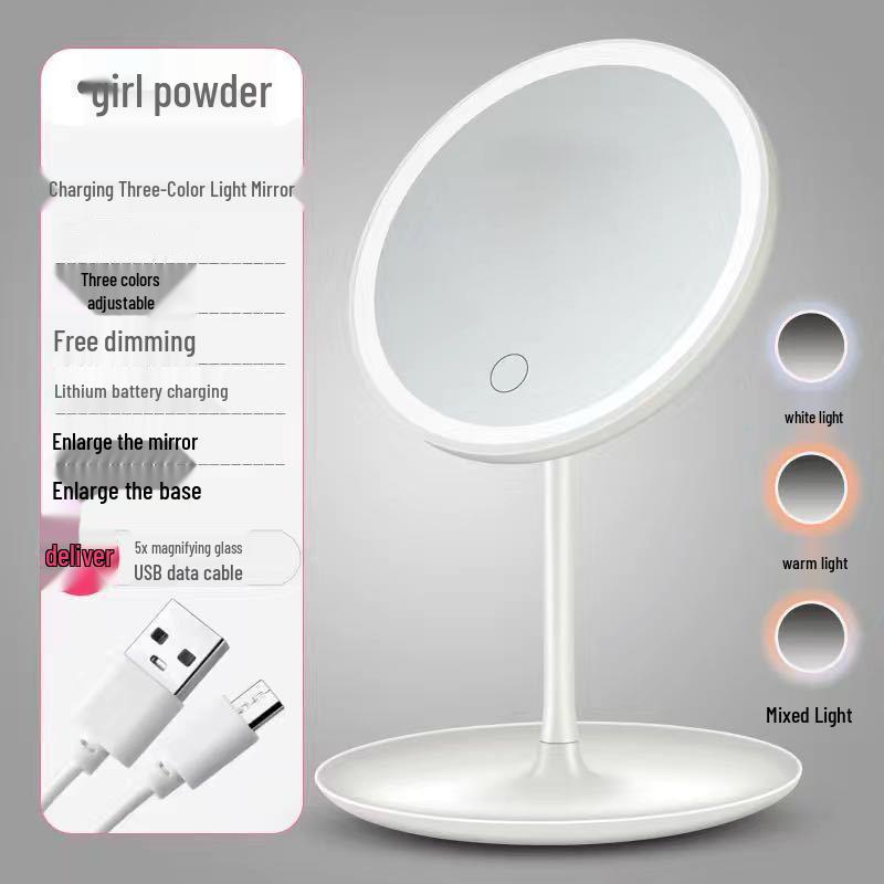LED Light Desktop Makeup Mirror, Color-Changing Portable Mirror for Home and Dressing Table.