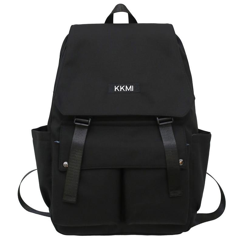 

Simple Solid Color Letter Decoration Student Backpack For Daily And Use School чёрный