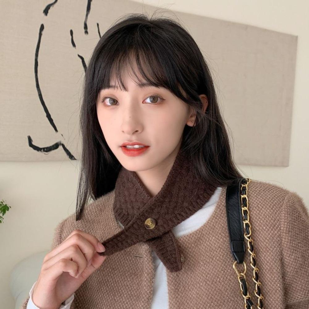 Cold Resistant Knit Triangular Scarve Solid Color Knitted Cross Scarf False Collar  Female