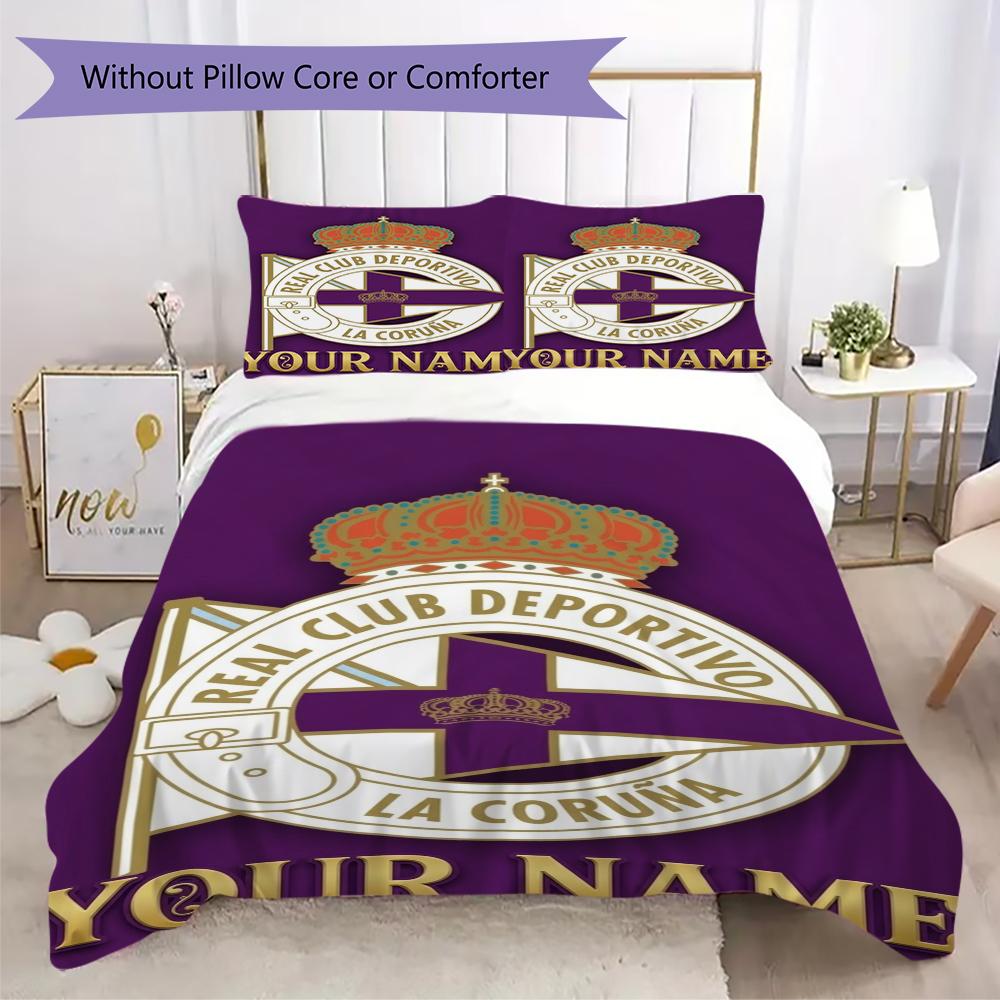 Custom Name Real Club Deportivo Pattern Bedding uilt Set uilt Cover Pillowcase Home Decoration Birthday Gift (1*duvet cover+2*pillowcase without core)