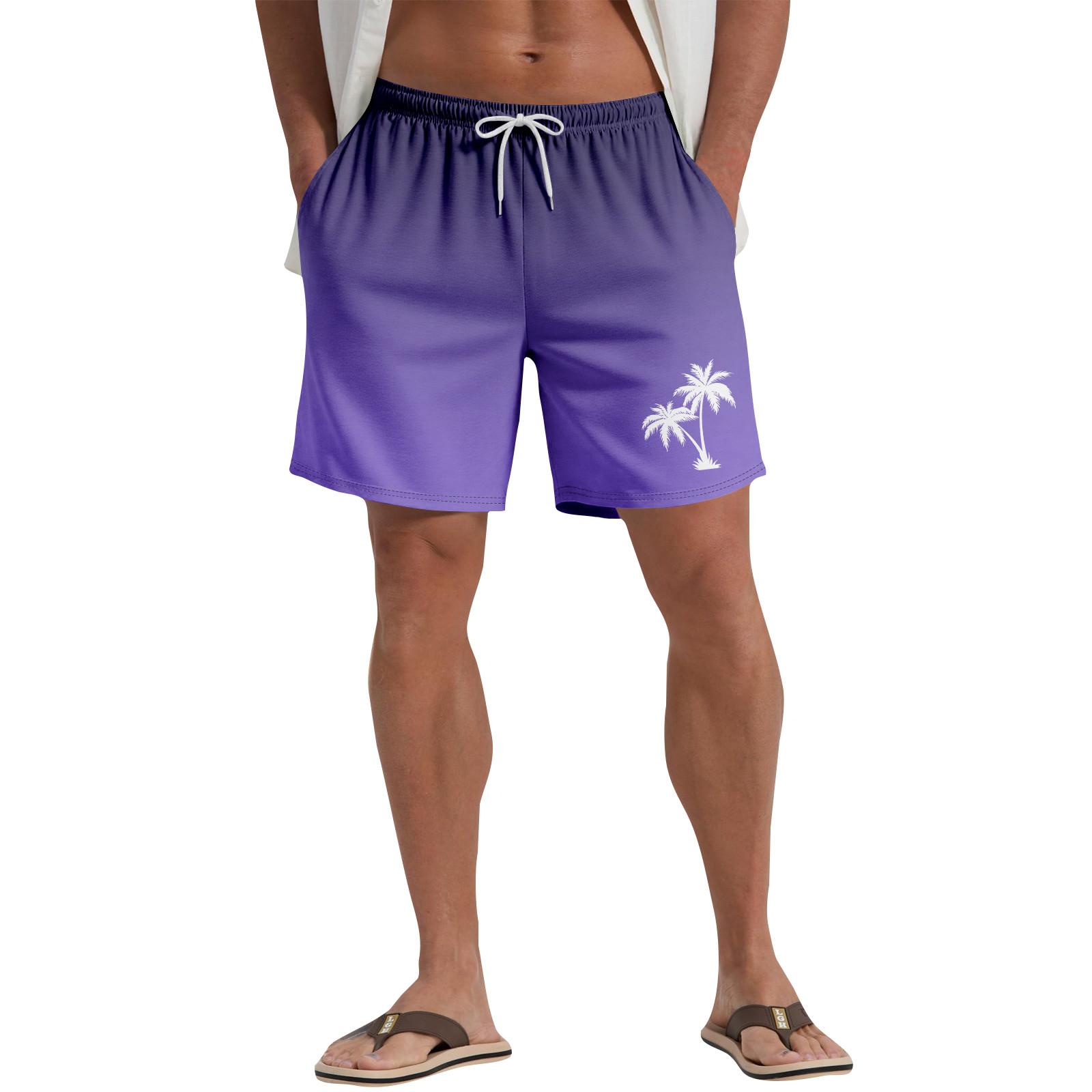 

Men s Casual Beach Shorts with Hawaiian Palm Tree Print Drawstring Waist Lightweight Summer Swim Trunks for Outdoor Activities XXL фиолетовый
