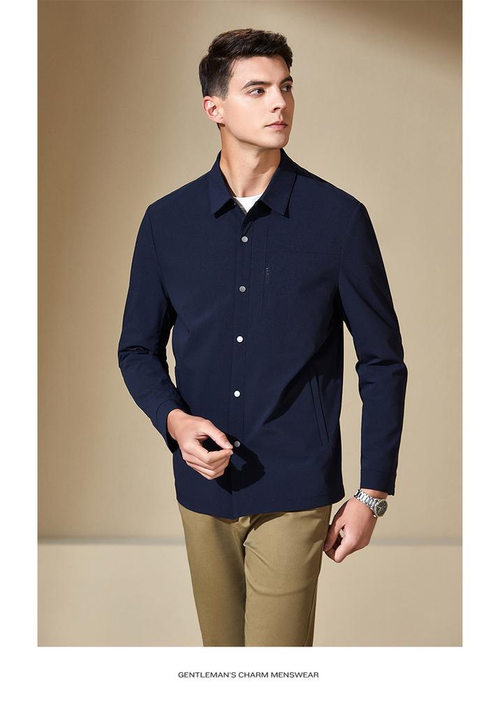[Four sided stretch] Autumn business casual men's jacket with a lapel, autumn crisp and stylish long sleeved shirt jacket