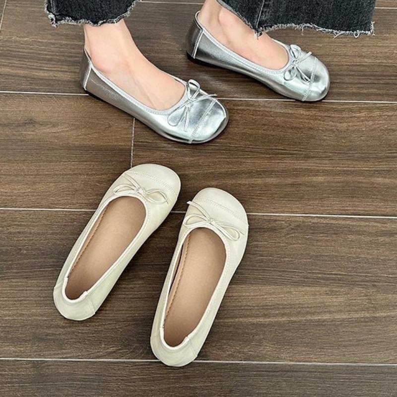 2024 New Solid Color Versatile Women's Shoes Round Toe Bow Ballet Shoes Fashion Flat Mary Jane Light Soft Sole Shoes Women's
