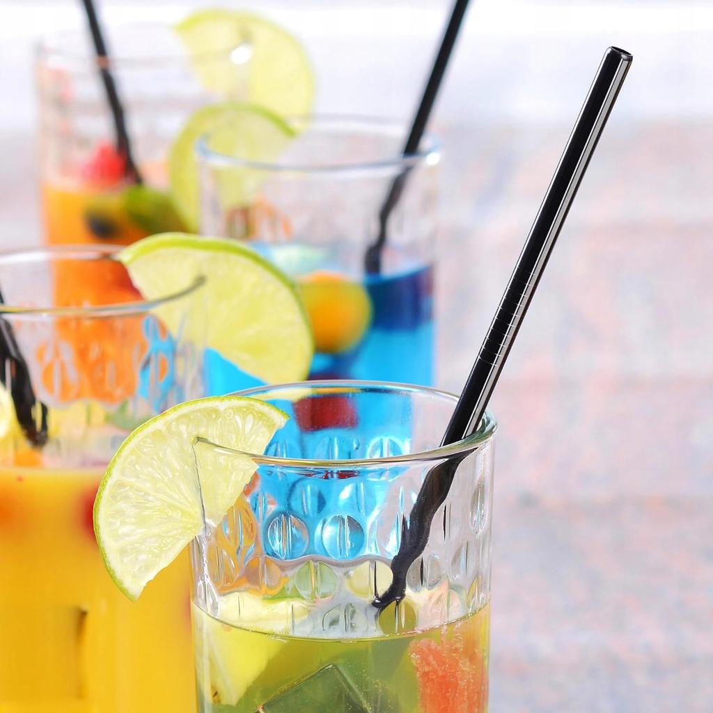 Set of 12 reusable black metal straws