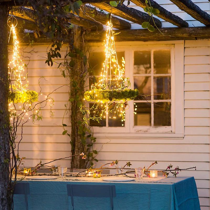 Solar Waterfall Branch Lights Warm White LED Copper Wire Lights Waterproof Solar Powered Vine Lights for Outdoor Garden Patio