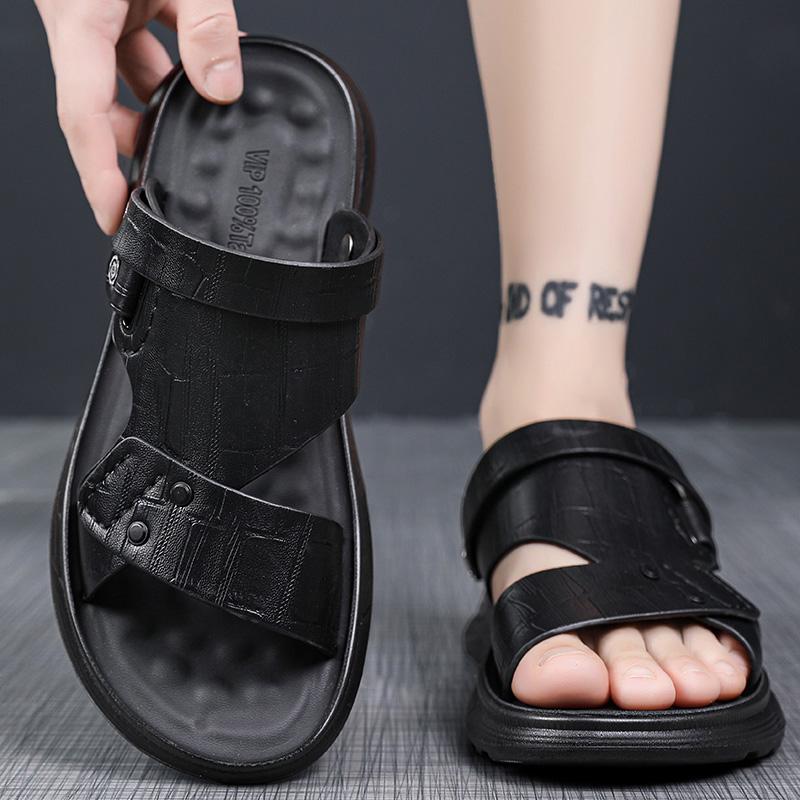 

Пляжная обувь, мужская летняя одежда, кожаные сандалии для вождения, мужские уличные нескользящие вьетнамские тапочки с мягкой подошвой 38