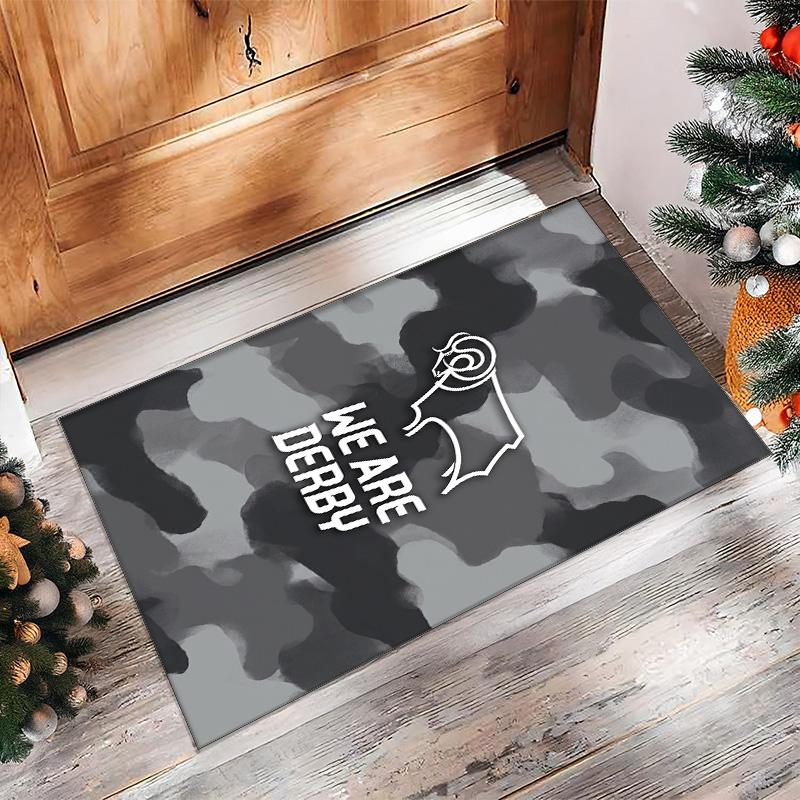 Derby County Football Print Crystal Velvet Rug, Comfortable Water Absorbent Non Slip Indoor Floor Carpet