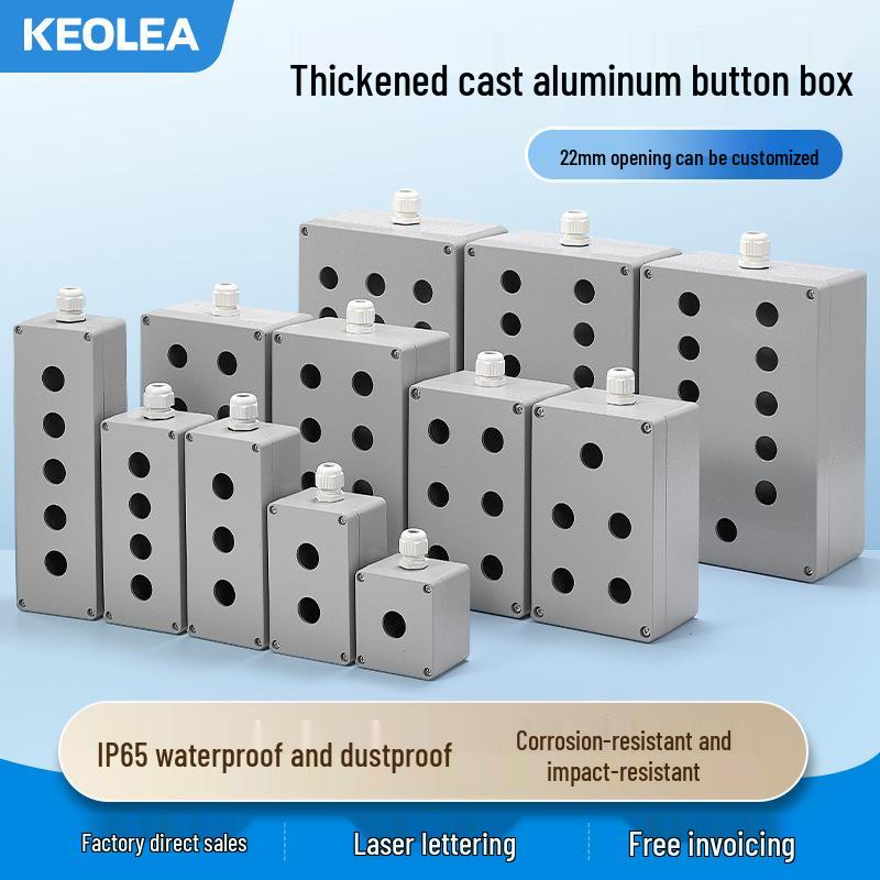 Waterproof Aluminum Emergency Stop Metal Button Box, 22MM, Impact-Resistant Empty Control Box