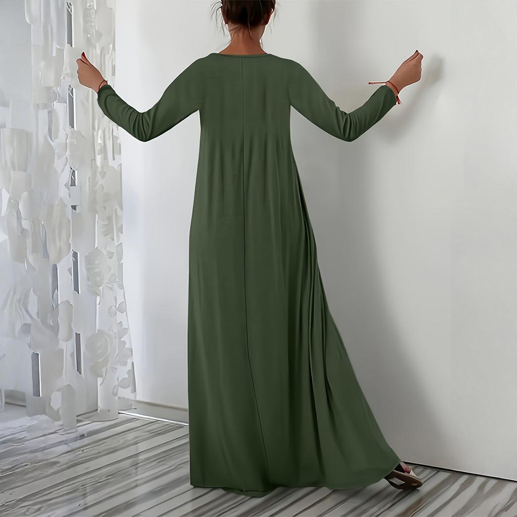 Damen Modisches Einfarbiges Quadratischer Ausschnitt Langärmeliges Lässiges Locker Sitzendes Pullover Langes Kleid