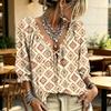 Women's Casual Printed V-Neck Ruffle Tie Blouse