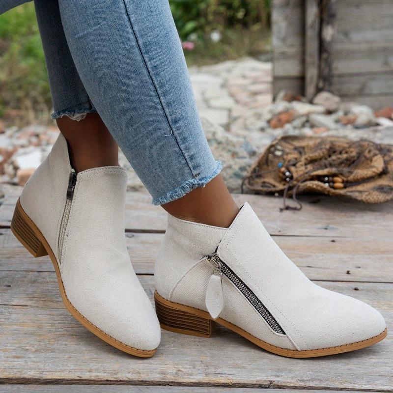 Eleganta slip-on ankelstövlar för damer, spetsig tå, vinterstövlar med dragkedja, dämpad TPR-sula