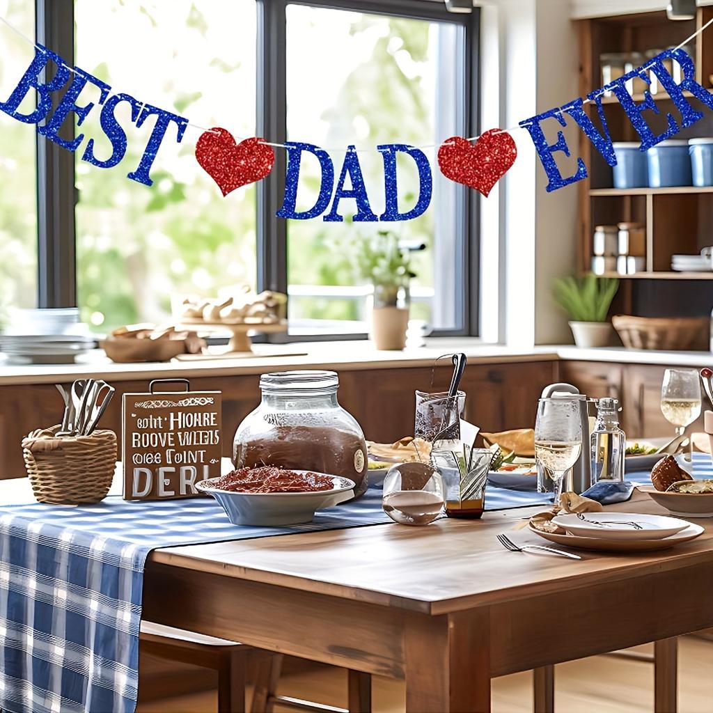 1set Glitter Best Dad Ever Banner Best Dad Heart Party Banner for Birthday Happy Father's Day Party Decor Hanging Garland