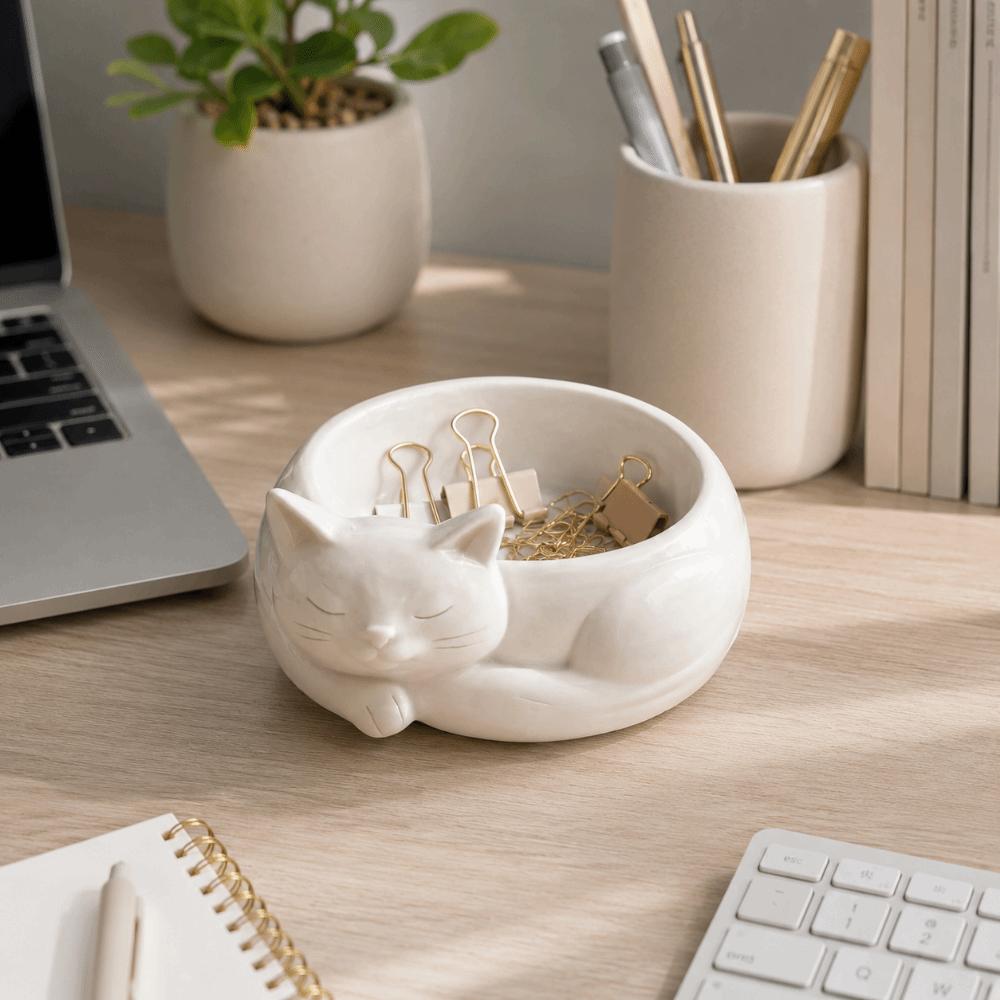 Cat Shaped Storage Tray Nordic Style Storage Holder Cute Design Desktop Ornament Entryway