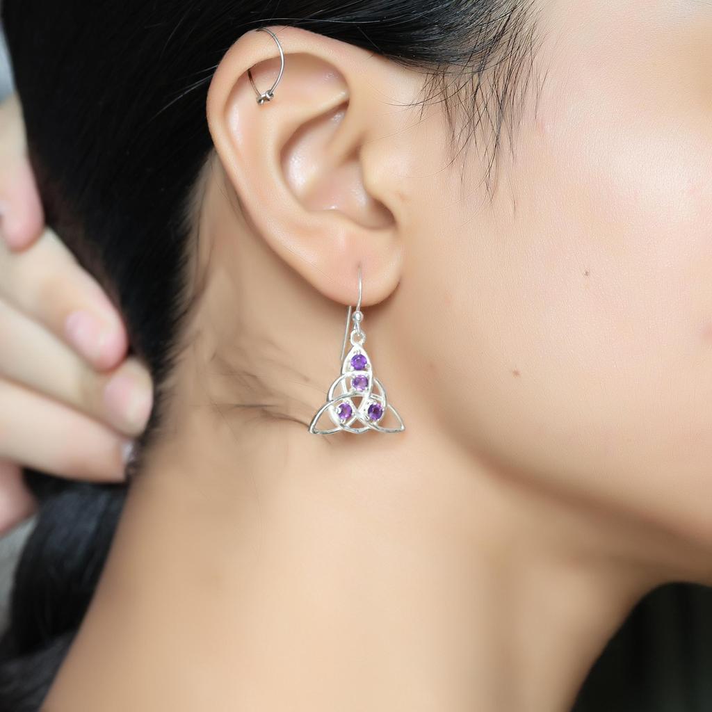 Faceted Amethyst Women Earring, 925 Sterling Silver Handmade Jewelry, February Birthstone Earring, Silver Earring Ar6672