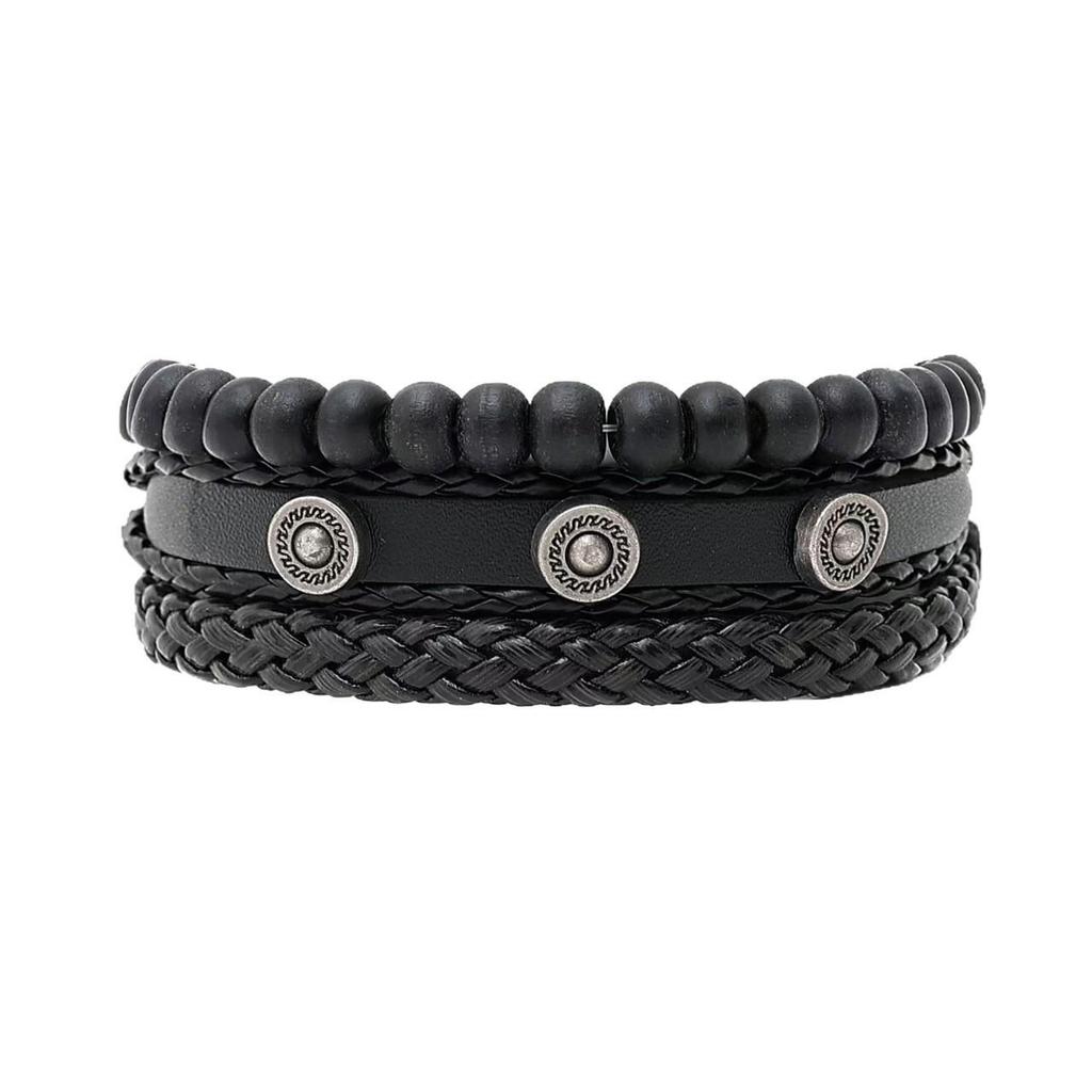 European Retro Leather & Wooden Bead Bohemian Handmade Woven Bracelet