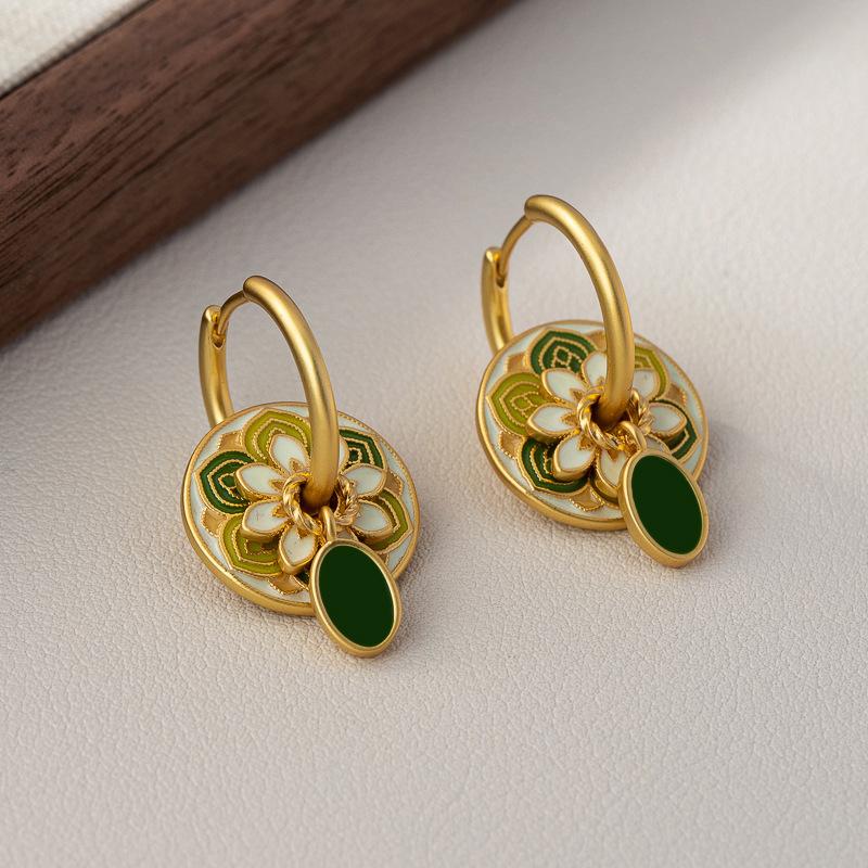 Retro color enamel new Chinese earrings drip glaze circle ethnic style niche light luxury high-end ear jewelry