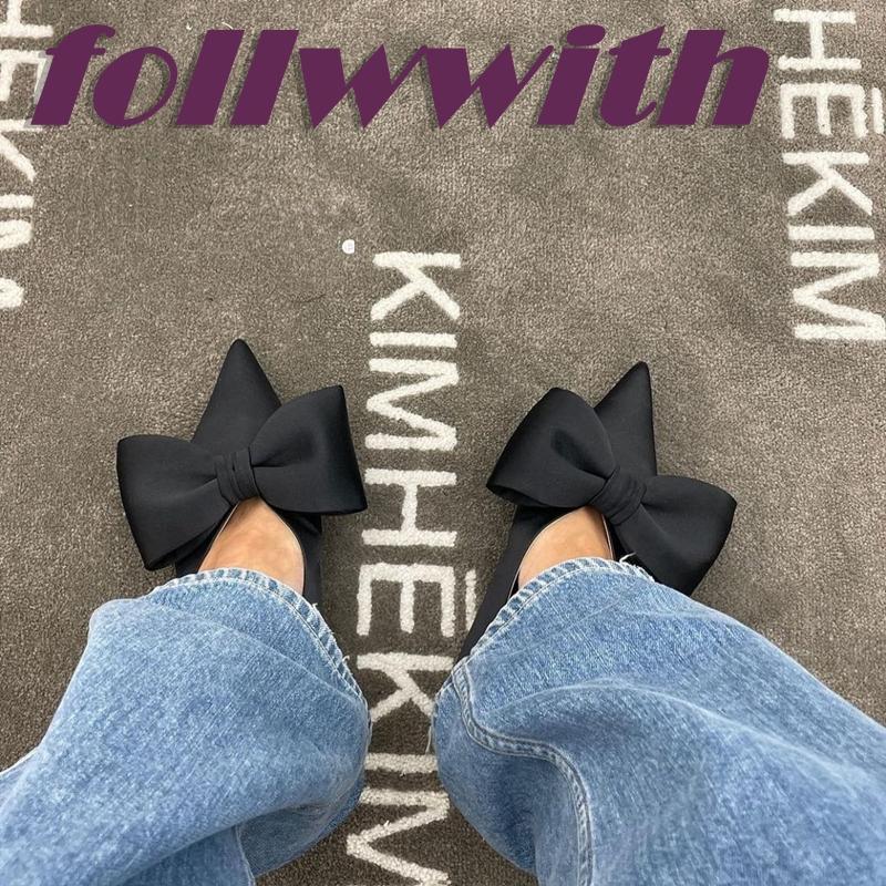 Butterfly Knot Black Solid Concise Pumps Temperament Pointed Toe Slip On Square Flatwith  Autumn 2025 New Arrival Women Shoes