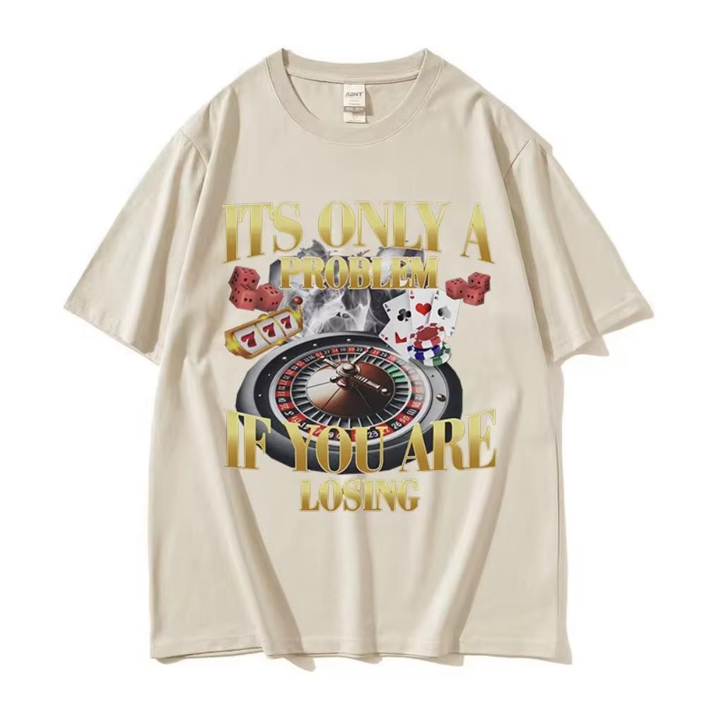Zwycięzcy Nigdy Się Nie Poddają Zabawny Meme Hazardowy Koszulka Unisex Vintage Wysoka Jakość Moda Damskie Koszulki Casual Bawełniana Oversize Koszulka
