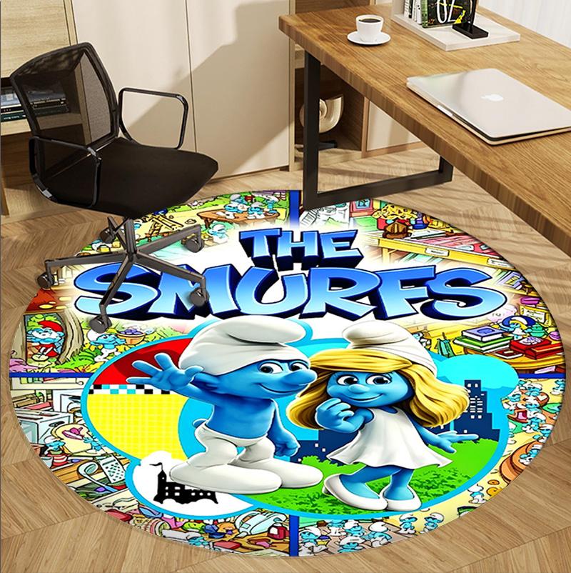 Blue Smurfs Pattern Round Rug, Indoor/Outdoor Mat, for Picnic, Gameroom, Bedroom, Office, Living Room, Home Decor Carpet, Birthday Gift