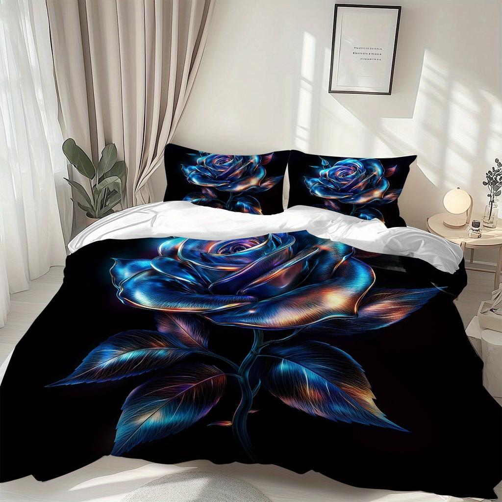 Glänzendes Blumen-Bettwäsche-Set 3D-Druck Bettbezug-Set Weich Einzelbett-Doppelbett Queen-Size Bettwäsche-Set Heimdekorationen Für Schlafzimmer