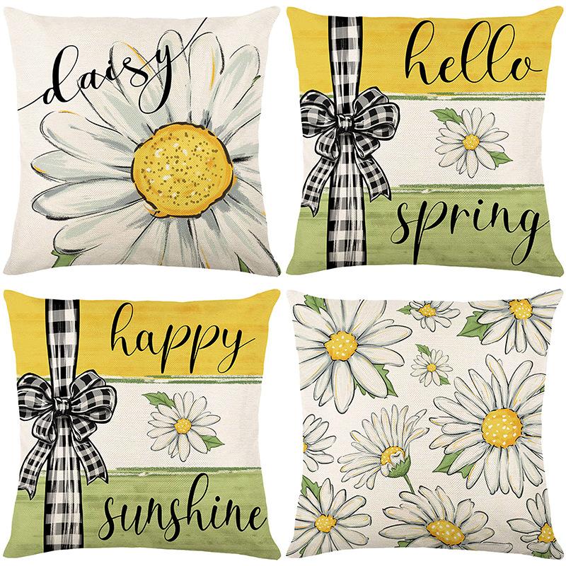 Spring Printed Pillow Case Letter Daisy Series Living Room Sofa Decoration Cushion Cover Bedroom Cushion Cover