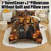 3pcs Christmas Duvet Cover Set without Core Quilt Cover with 2 PillowcasesSoft and Machine Washable Halloween Themed Bedding