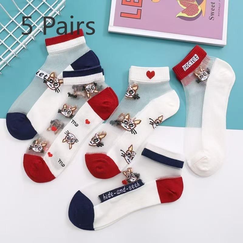 

5 пар женских летних хлопковых носков-лодочек с впитывающей влагу и дышащей подошвой с рисунком в виде кристаллов 5 pairs(Simple)