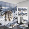 4Pcs Shower Curtain Set with Non-Slip Bath Mat, Toilet Lid Cover, Contour Rug & 12 Hooks, Bathroom