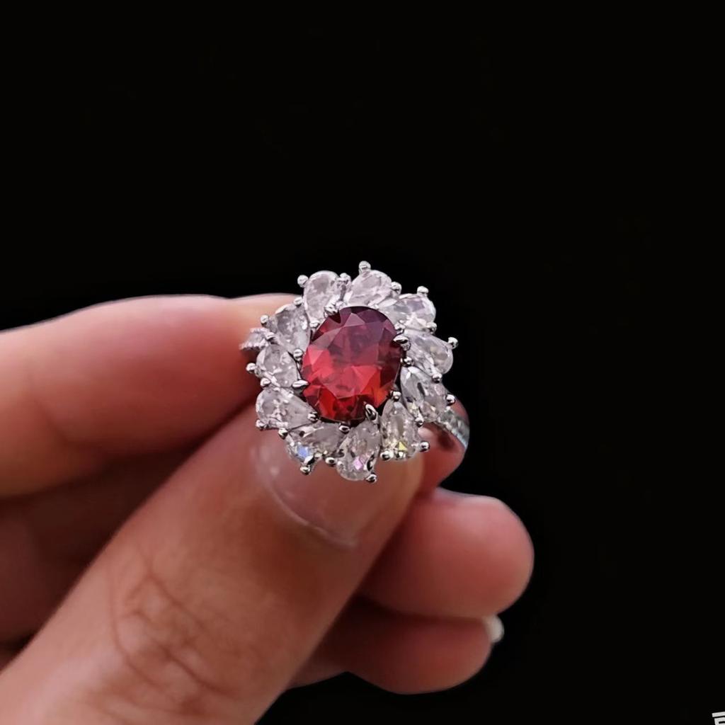 Fashion Coconut Round Papalacha Pink Diamond Ring Women'S Light Pink Treasure Flower Women'S Ring High Carbon Full Diamond Ring