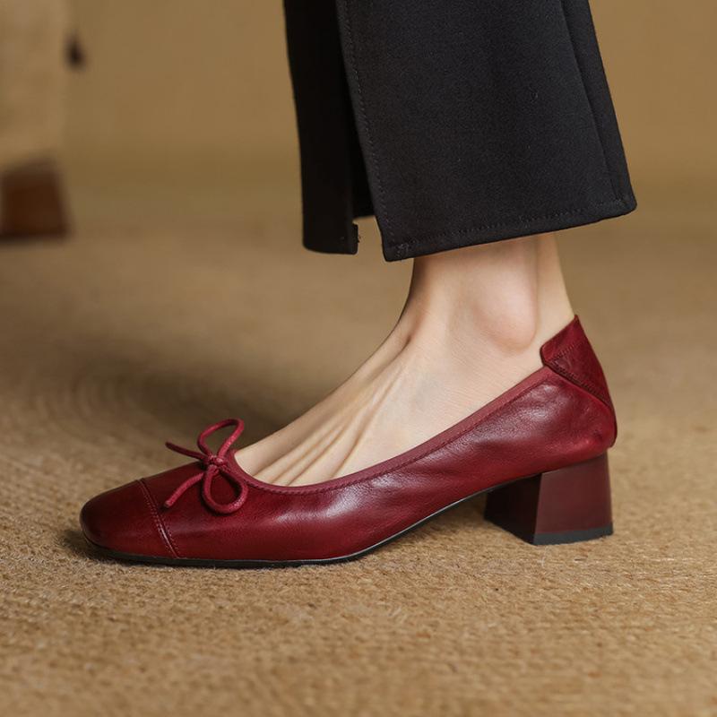 New Women's Fashion Single Shoes, Square Head, Comfortable To Wear In All Seasons, Women's Single Shoes, One Pedal, Square Heel, Large Size Beef Te