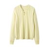 Lekasha Women's Cashmere Cable Knit Base Layer - Autumn/Winter, Seven-Gauge, Lace-Up, Loose Fit, Thick Round Neck.