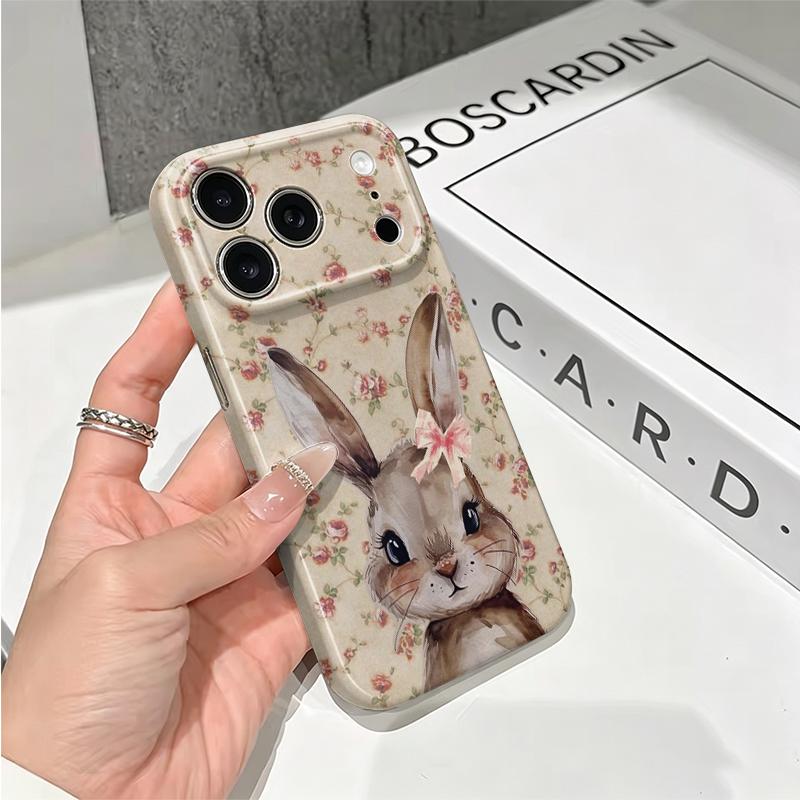 Charming Vintage Rose Floral Bunny Art Print Film Aesthetic Protective Shockproof Bumper Phone Case Cover For iPhone 14 15 16 17 Pro Max Plus