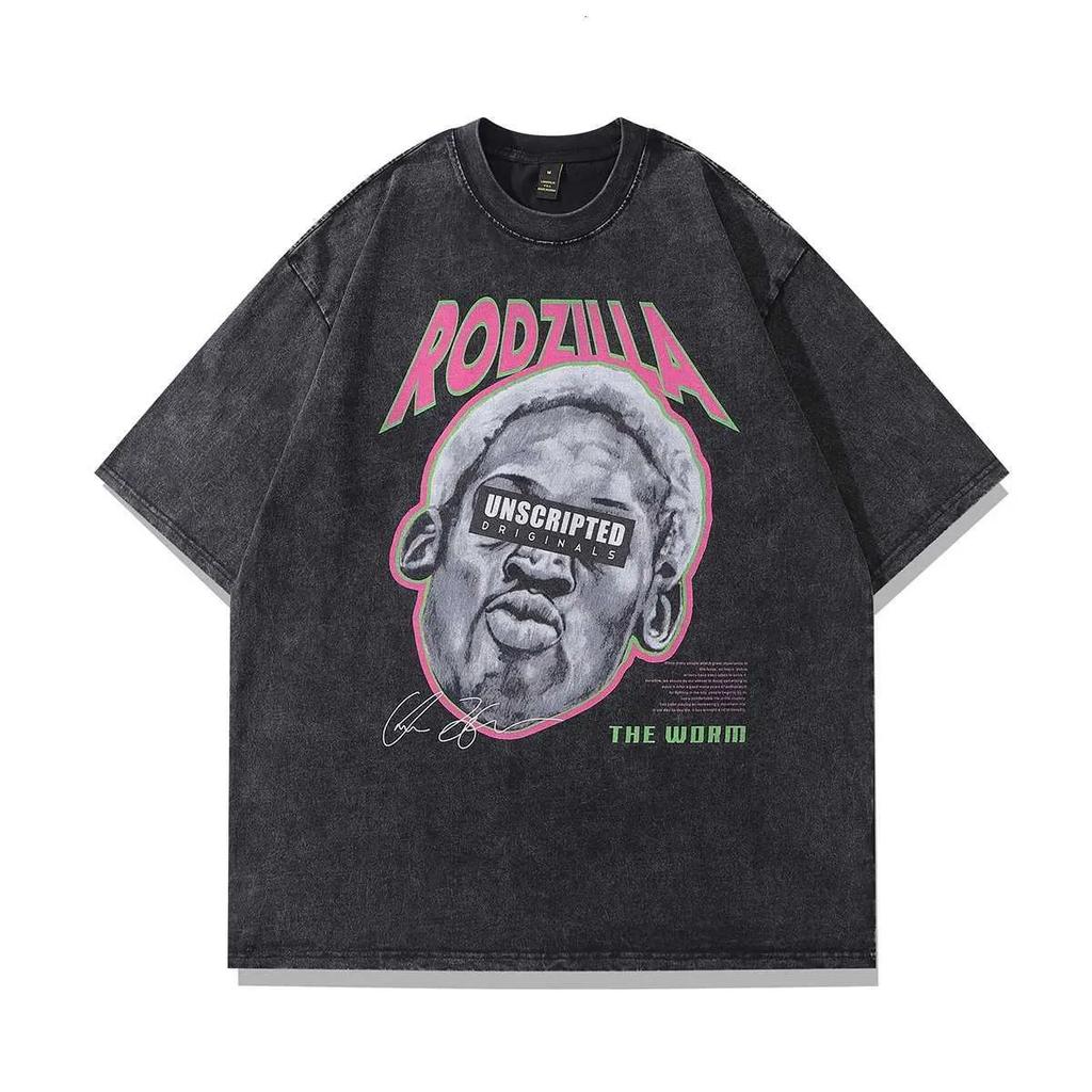 Punk 2023 Summer Vintage T-shirt Streetwear Dennis Rodman Print T-shirt Oversize T Shirt Loose Casual Men Women Washed T843