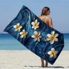 1pc Quick-Dry Microfiber Beach Towel - Super Soft, Large Blue Waves & White Flowers Design,Multi-Use for Swim,Contemporary Style