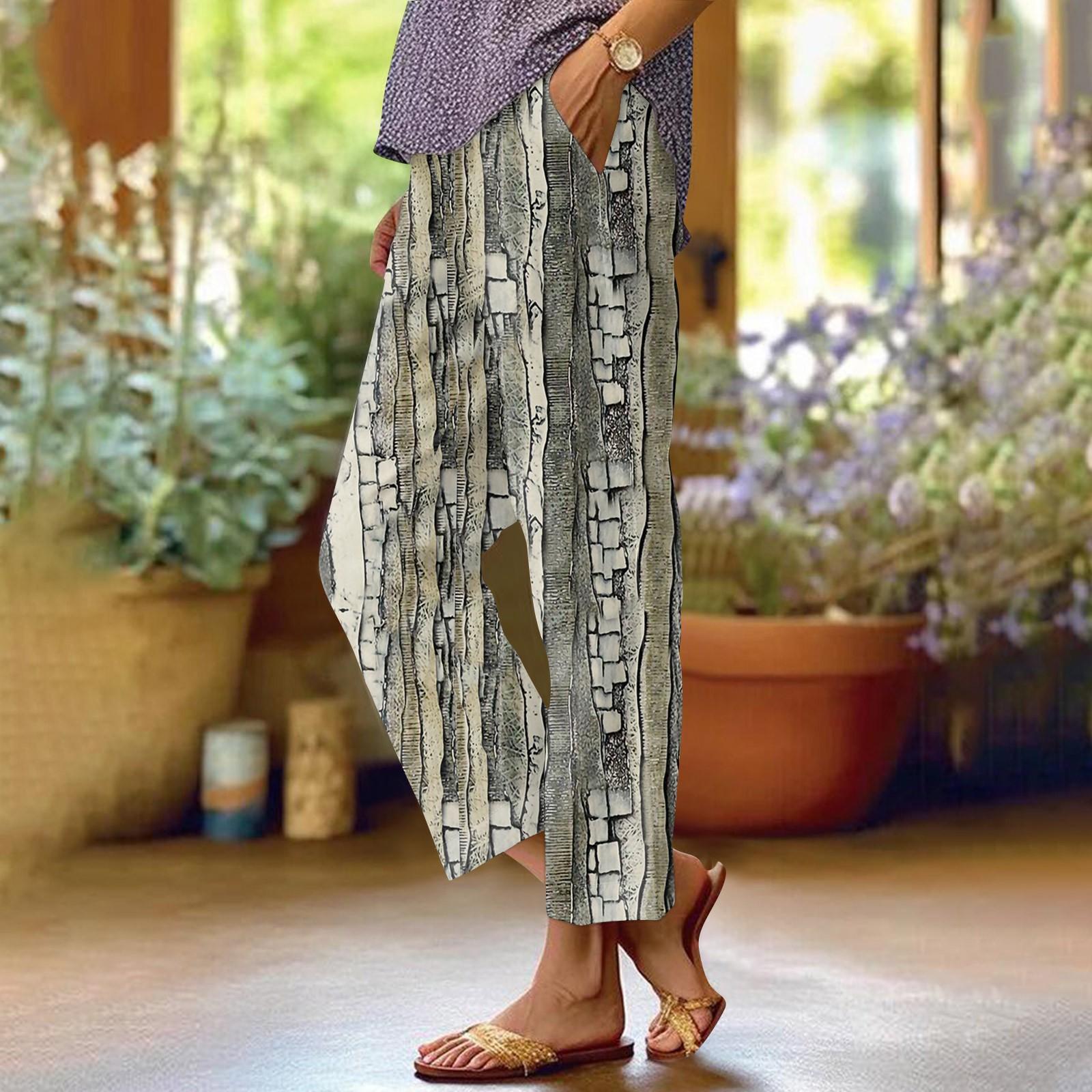 

Женские модные повседневные брюки с цветочным принтом, прямые брюки с карманами и эластичной талией XXL