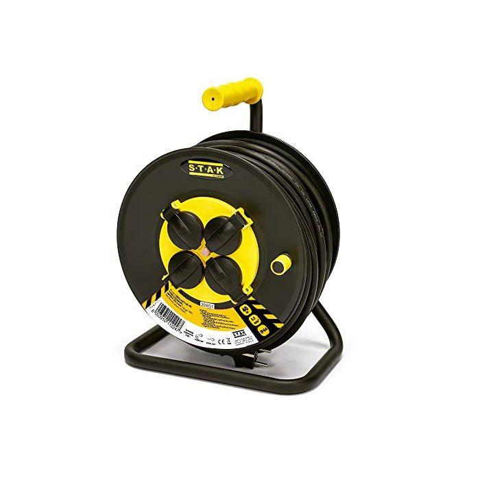 Professional Electric Cable Reel - STAK - 40m - 4 IP44 Sockets - Schuko Plug - Ergonomic Handle