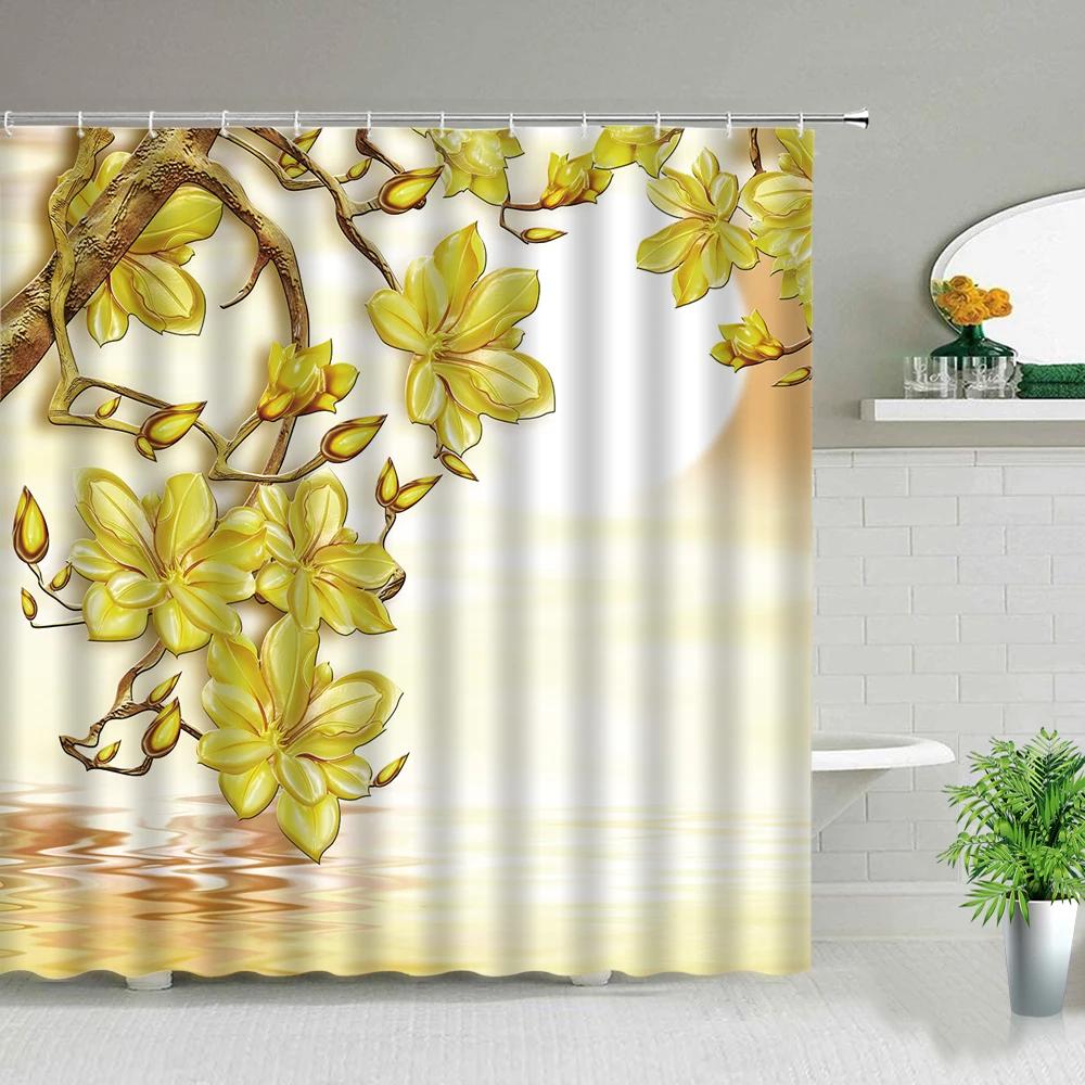 Flowers Plant Shower Curtains 3D Simple Purple Dandelion Flower Printing Polyester Home Decoration Waterproof Bathroom Curtain
