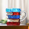 Hand-Painted Book Mug 3D Glass Design Novelty Stacked Book Coffee Cup Literary Gift for Teachers & Book Lovers