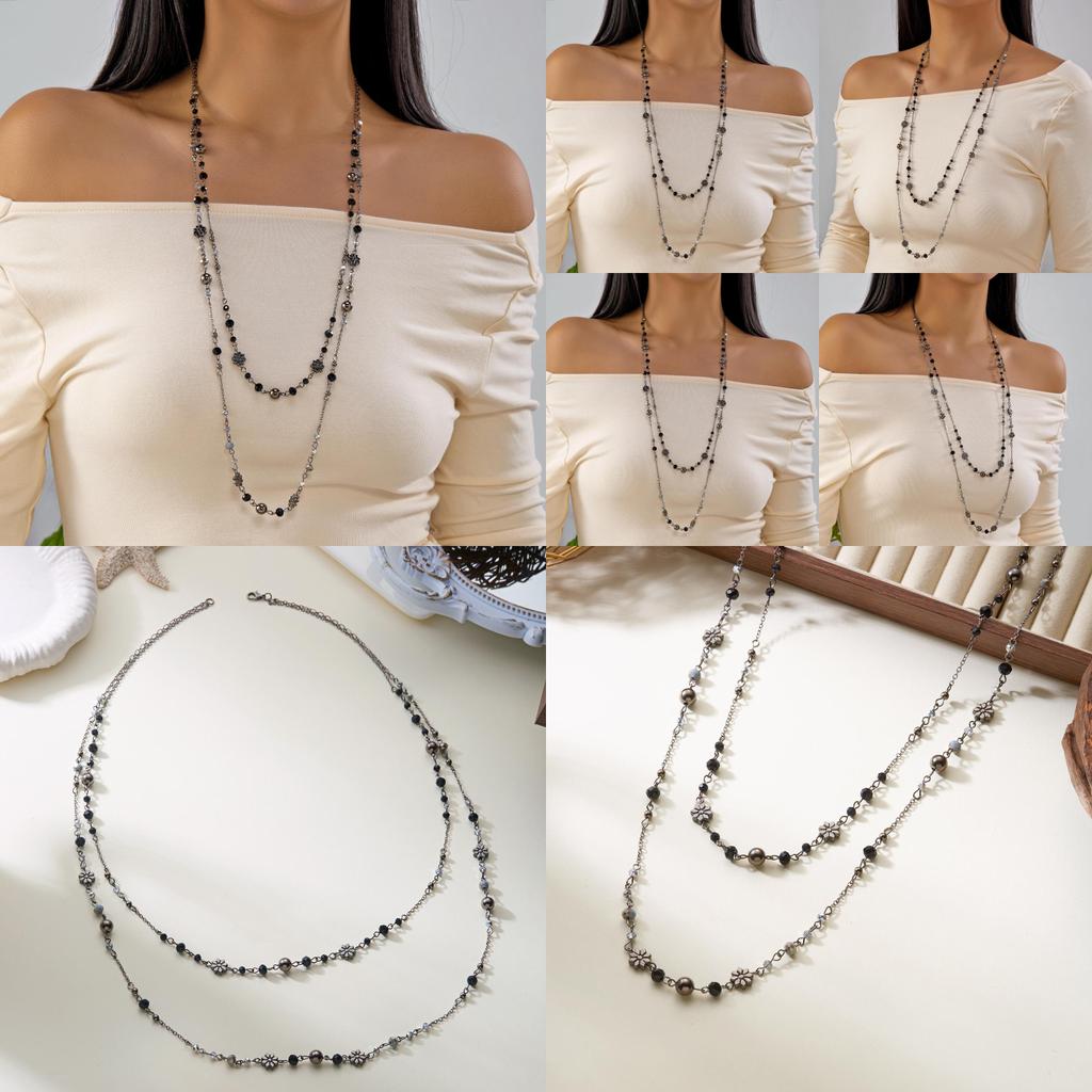 Feminine Long Chain Floral Necklace For Women With Vintage Finish Summer Style