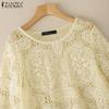 ZANZEA Women Summer Casual 3/4 Sleeve Loose Hollow Out Lace Crochet Blouse