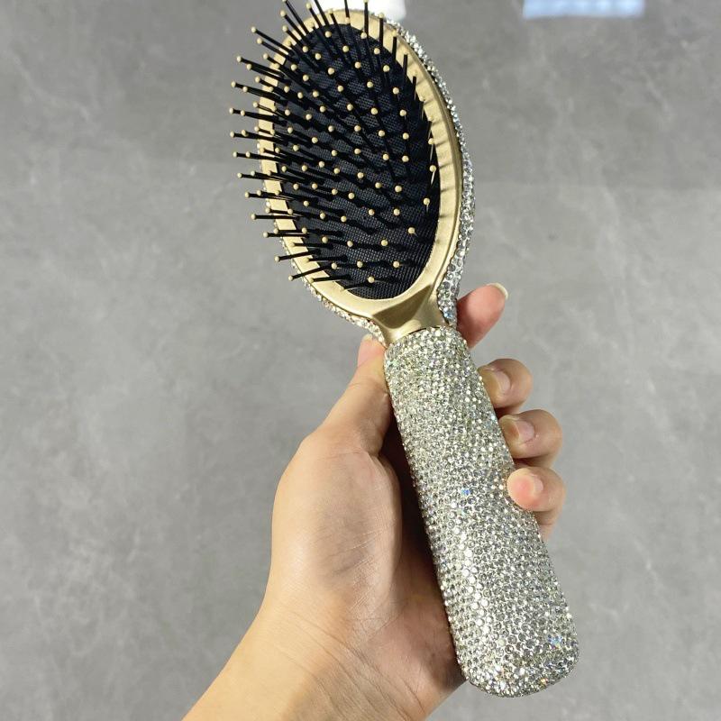

Luxury Long-Handle Cushion Brush with Diamond Inlay - Anti-Static Airbag Massage Comb