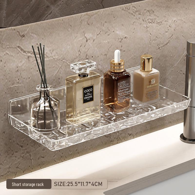 Wall-Mounted Luxury Bathroom Organizer: Punch-Free Washbasin Faucet & Mirror Cosmetics Storage Rack