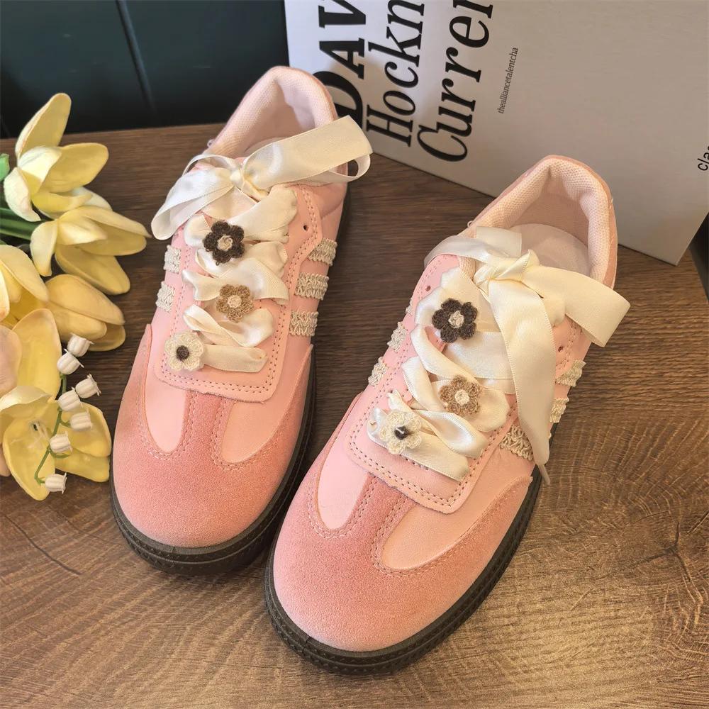 New Pearl Crystal Bow Charms for Sneakers - DIY Hand Woven Flower Shoe Laces with Colorful Love Buckle Decorations for Girls