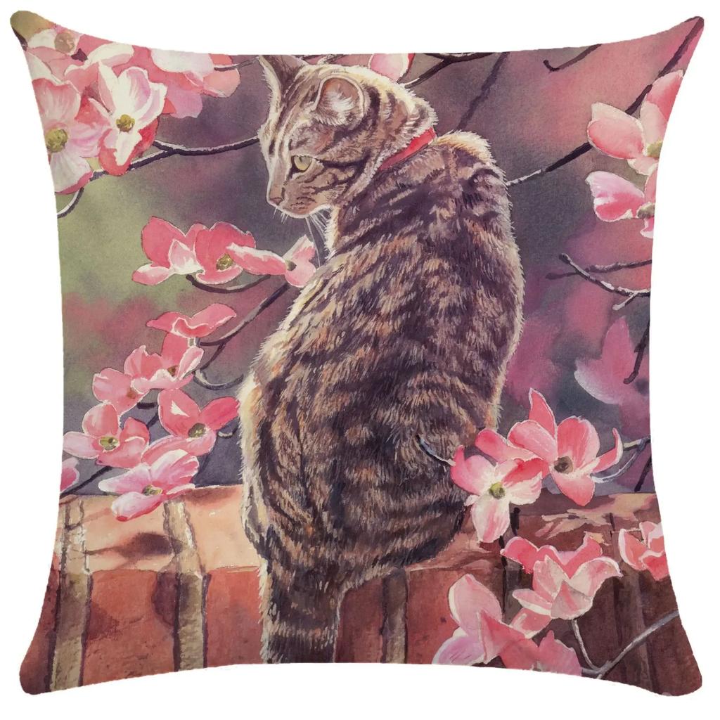 Home Decor Cute Cats & Birds Printed Pillow Covers Pattern Cushion Cover Suitable for Sofa Bedroom Car Pillow Cover