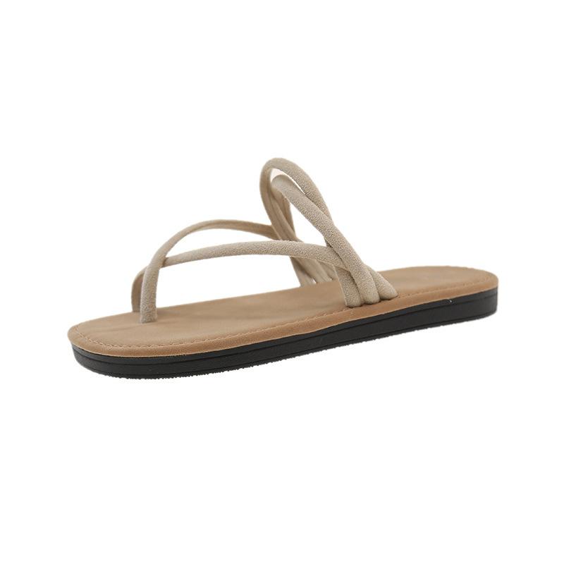 

2025 summer outerwear cover toe slippers femininity style simple thin strap flat bottom cool slippers beach roman sandals women 35